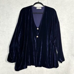 Vtg BRYAN EMERSON Women Silk Blend Velvet Button Front Cardigan OS Blue 93-10